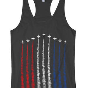 Red White Blue Air Force Flyover Women&#39;s Racerback Tank Top Proud American Independence Day Airplane Show