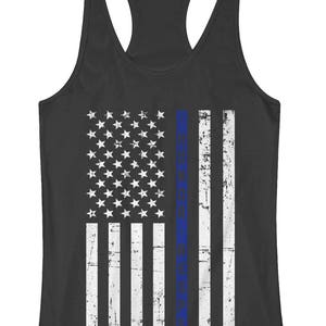 Honor & Respect Thin Blue Line Flag Women's Racerback Tank Top Police Officer Pride Serve Protect United States of America