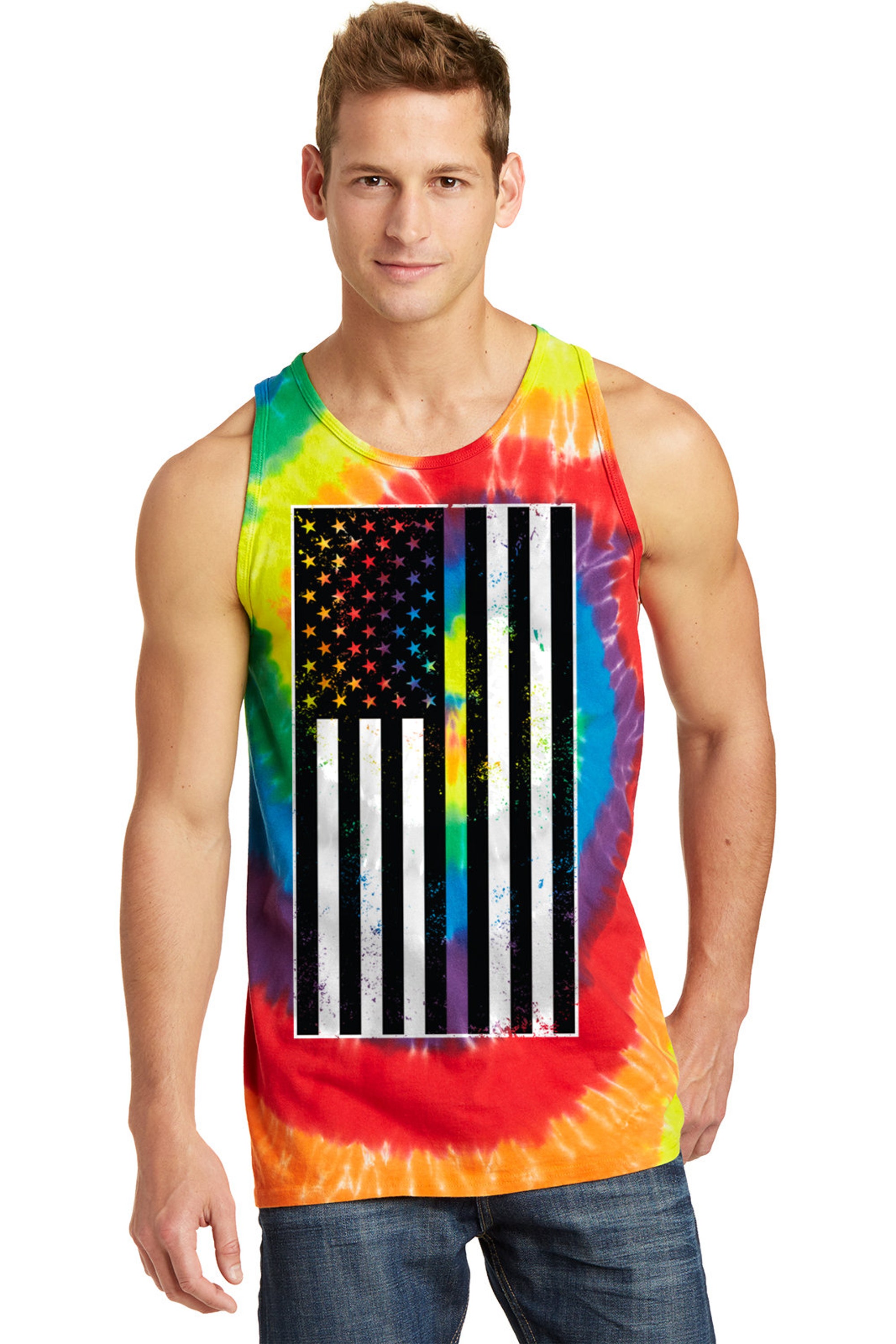 Gay Pride Rainbow Line American Flag LGBT Tank Top 3D