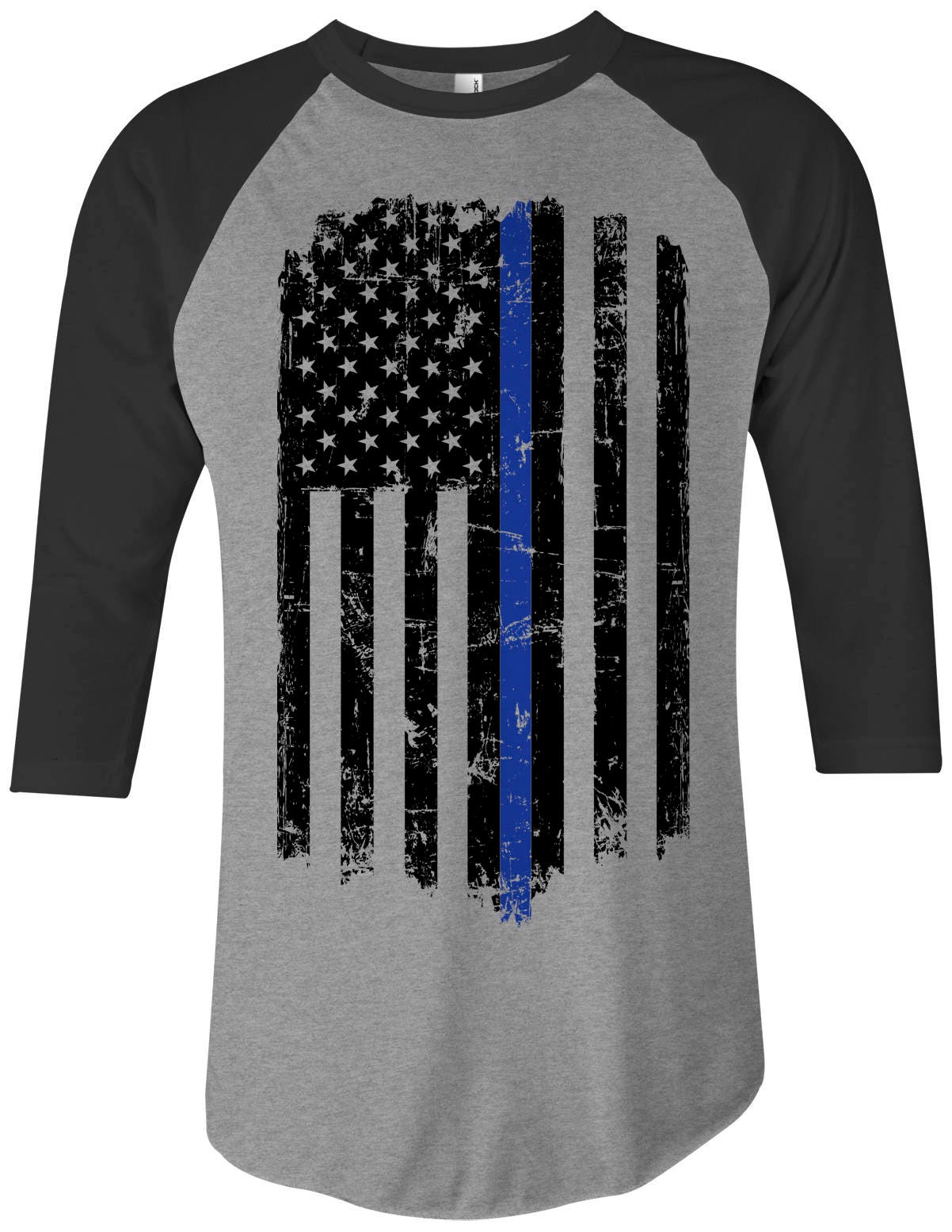 Thin Blue Line American Flag Unisex Adult Raglan T-Shirt Police Officer Support