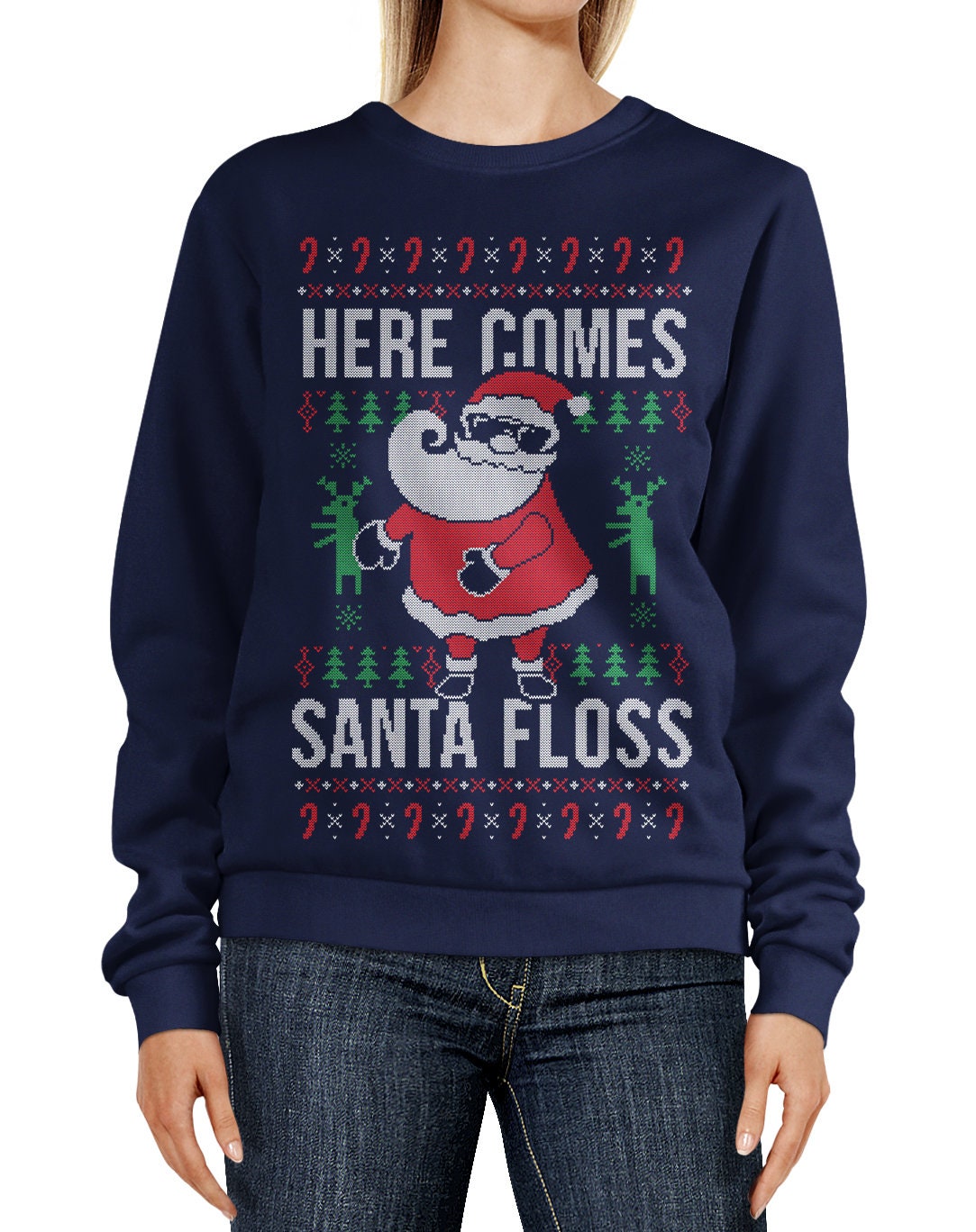 Here Comes Santa Floss Ugly Christmas Sweater Unisex Adult Crew Neck Sweatshirt Etsy
