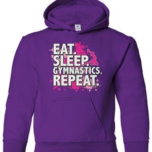 Eat Sleep Gymnastics Repeat Unisex Youth Pullover Hoodie Sweatshirt Purple