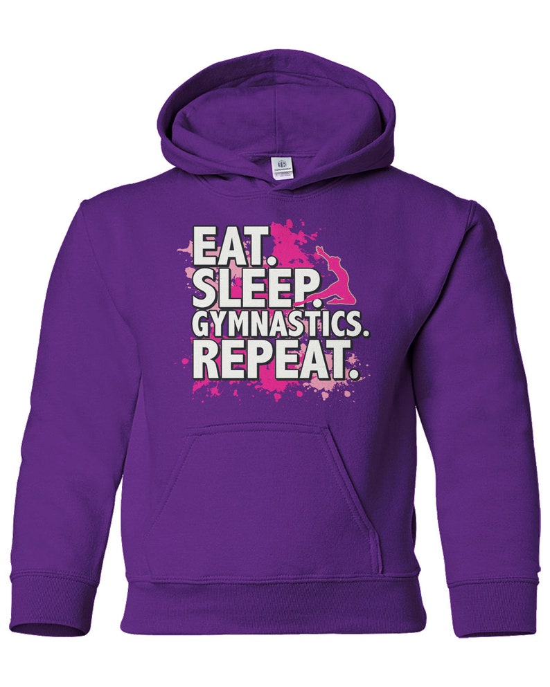 Eat Sleep Gymnastics Repeat Unisex Youth Pullover Hoodie Sweatshirt Purple