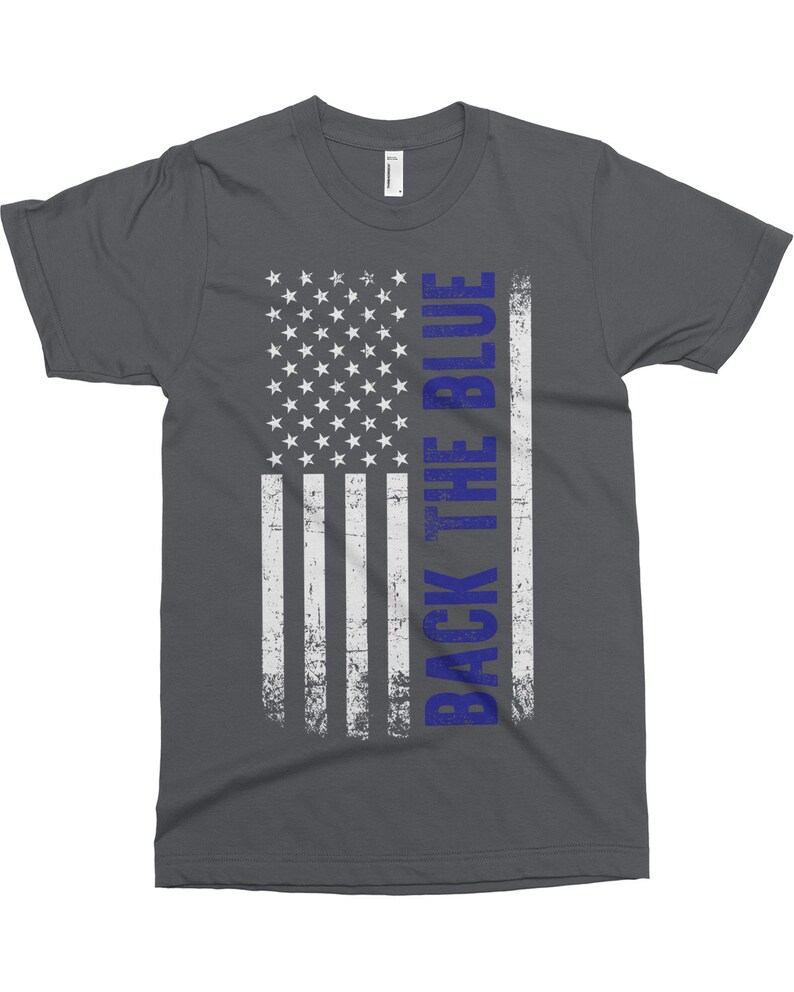 Back the Blue Thin Blue Line Police Officer American Flag - Men's Standard or Premium Short Sleeve T-Shirt image 3