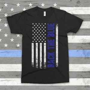 Back the Blue Thin Blue Line Police Officer American Flag - Men's Standard or Premium Short Sleeve T-Shirt image 1