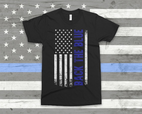 Back the Blue Thin Blue Line Police Officer American Flag - Men's Standard or Premium Short Sleeve T-Shirt