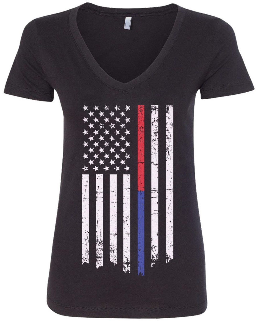 Thin Red & Blue Line American Flag Women's V-neck Fitted T-shirt - Etsy