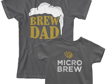 Gebräu Papa & Micro zu brauen, Herren und Kleinkind-Vater und Sohn oder Tochter passende T-shirt
