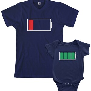 Full and Low Battery Men's T-shirt and Infant Bodysuit Dad and Baby Matching Set image 3