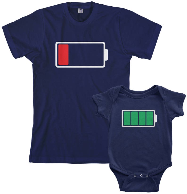Full and Low Battery Men's T-shirt and Infant Bodysuit Dad and Baby Matching Set image 3