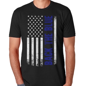 Back the Blue Thin Blue Line Police Officer American Flag - Men's Standard or Premium Short Sleeve T-Shirt Premium Black