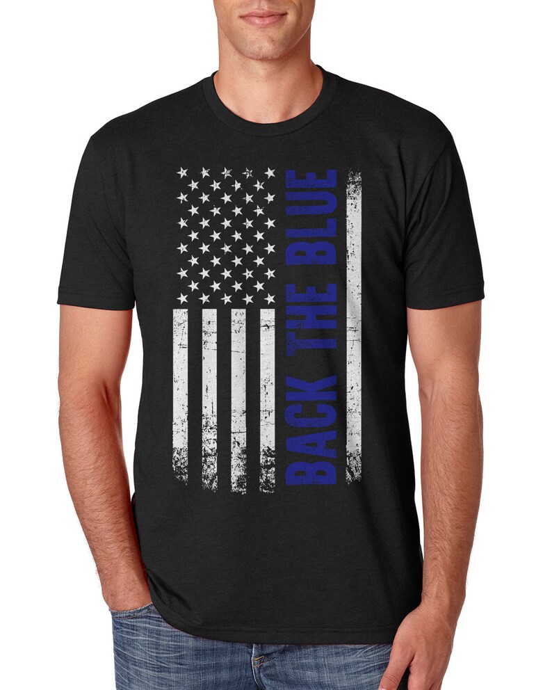 Back the Blue Thin Blue Line Police Officer American Flag - Men's Standard or Premium Short Sleeve T-Shirt Premium Black