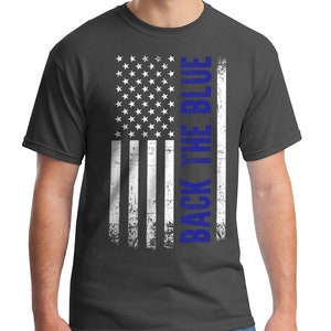 Back the Blue Thin Blue Line Police Officer American Flag - Men's Standard or Premium Short Sleeve T-Shirt Charcoal