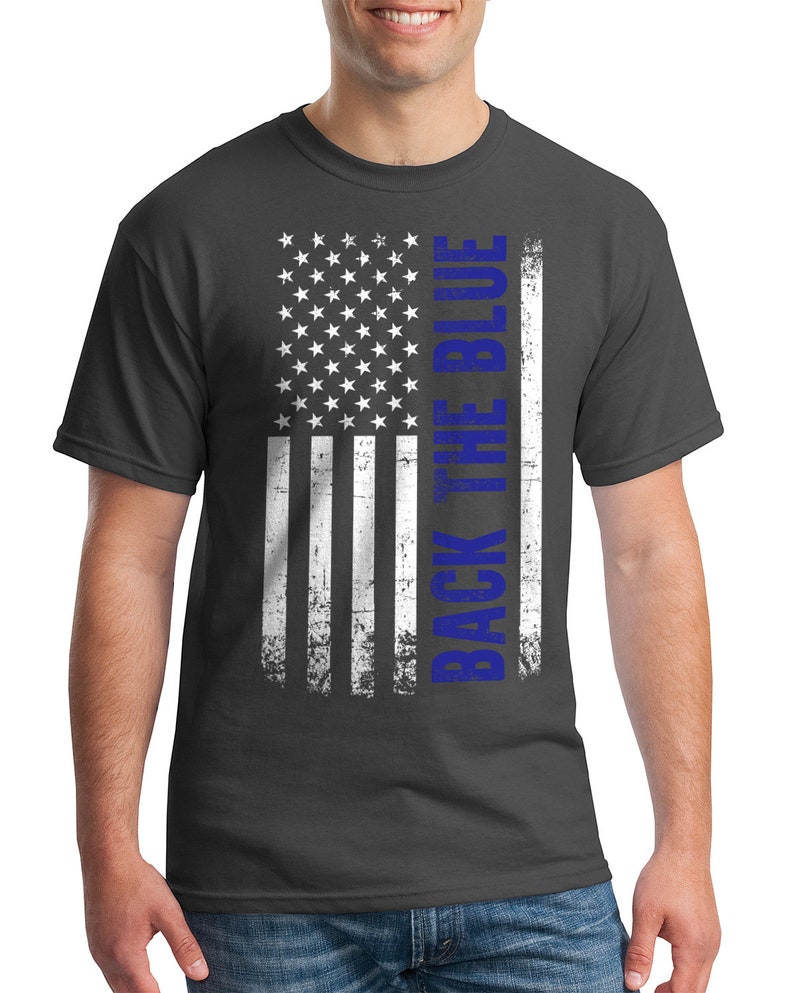 Back the Blue Thin Blue Line Police Officer American Flag - Men's Standard or Premium Short Sleeve T-Shirt Charcoal