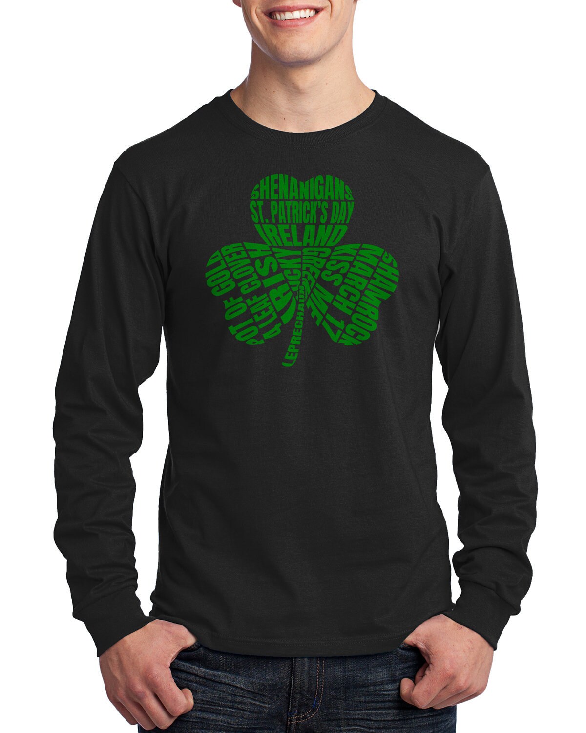 Green Shamrock Typografie - T-shirt met lange mouwen voor heren