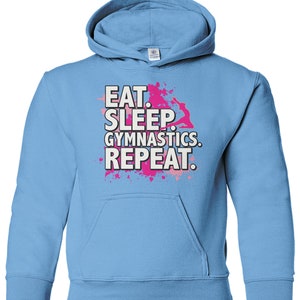 Eat Sleep Gymnastics Repeat Unisex Youth Pullover Hoodie Sweatshirt Light Blue