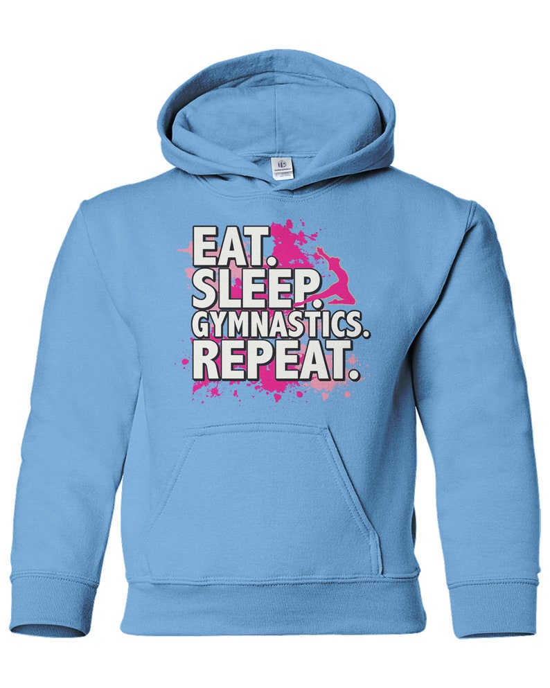Eat Sleep Gymnastics Repeat Unisex Youth Pullover Hoodie Sweatshirt Light Blue