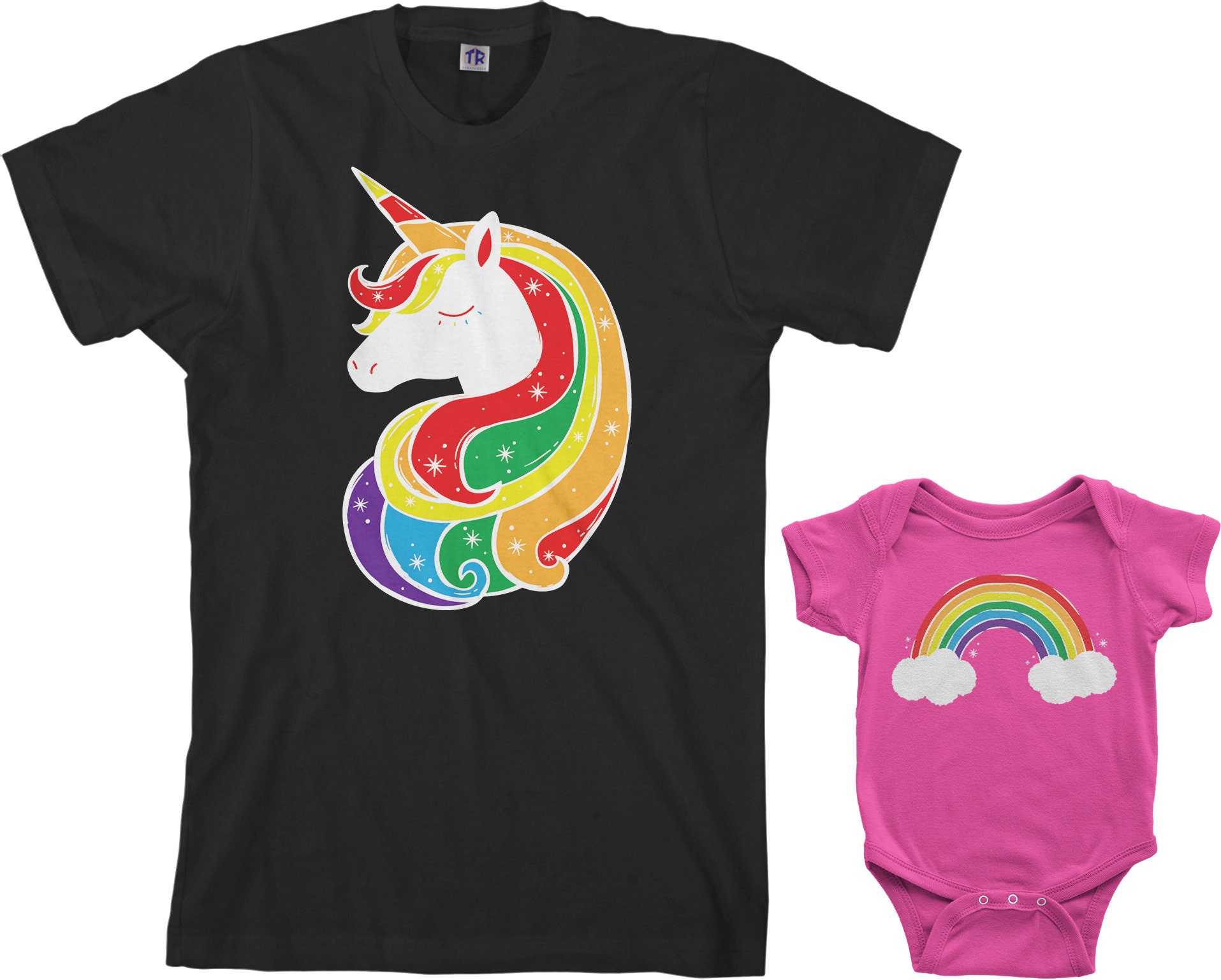 Discover Unicorn & Rainbow Men's T-shirt and Infant Bodysuit Dad and Baby Matching Set