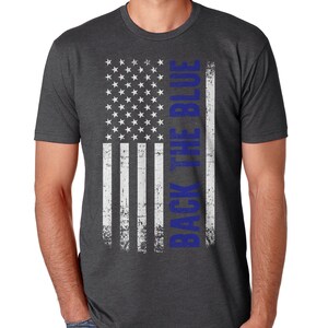 Back the Blue Thin Blue Line Police Officer American Flag - Men's Standard or Premium Short Sleeve T-Shirt Premium Charcoal