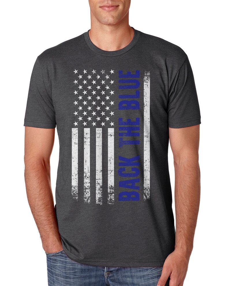 Back the Blue Thin Blue Line Police Officer American Flag - Men's Standard or Premium Short Sleeve T-Shirt Premium Charcoal