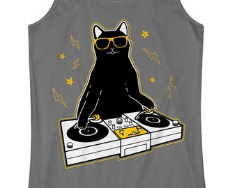 Cat DJ - Women's Racerback Tank Top - Burnout Racerback Tank Top