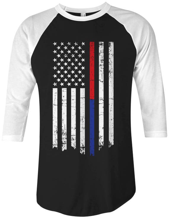 Thin Red Blue Line American Flag Unisex Adult Raglan T-shirt