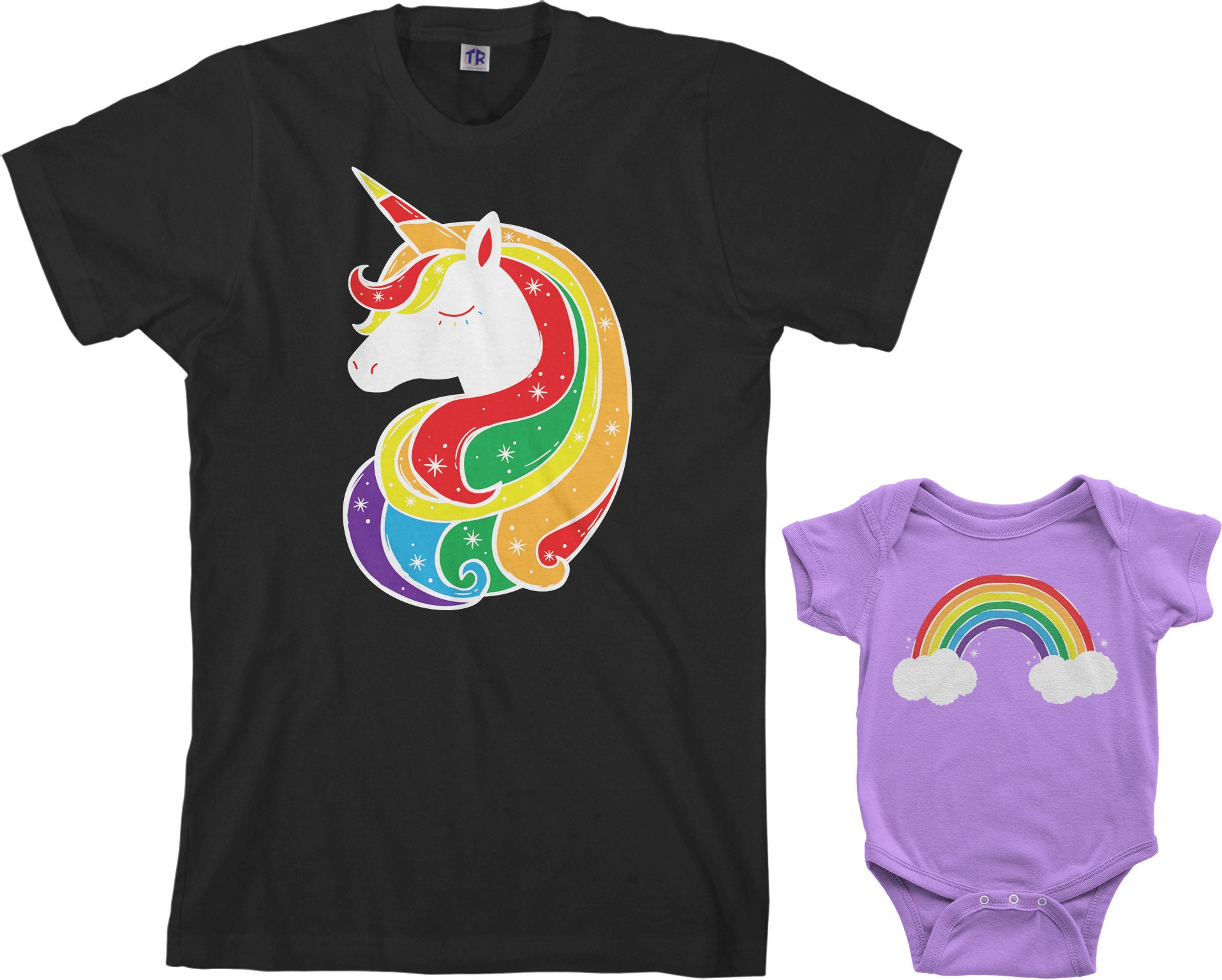 Discover Unicorn & Rainbow Men's T-shirt and Infant Bodysuit Dad and Baby Matching Set