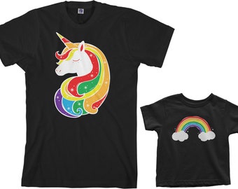 Unicorn & Rainbow Men's and Toddler Dad and Son or Daughter Matching T-shirt Set