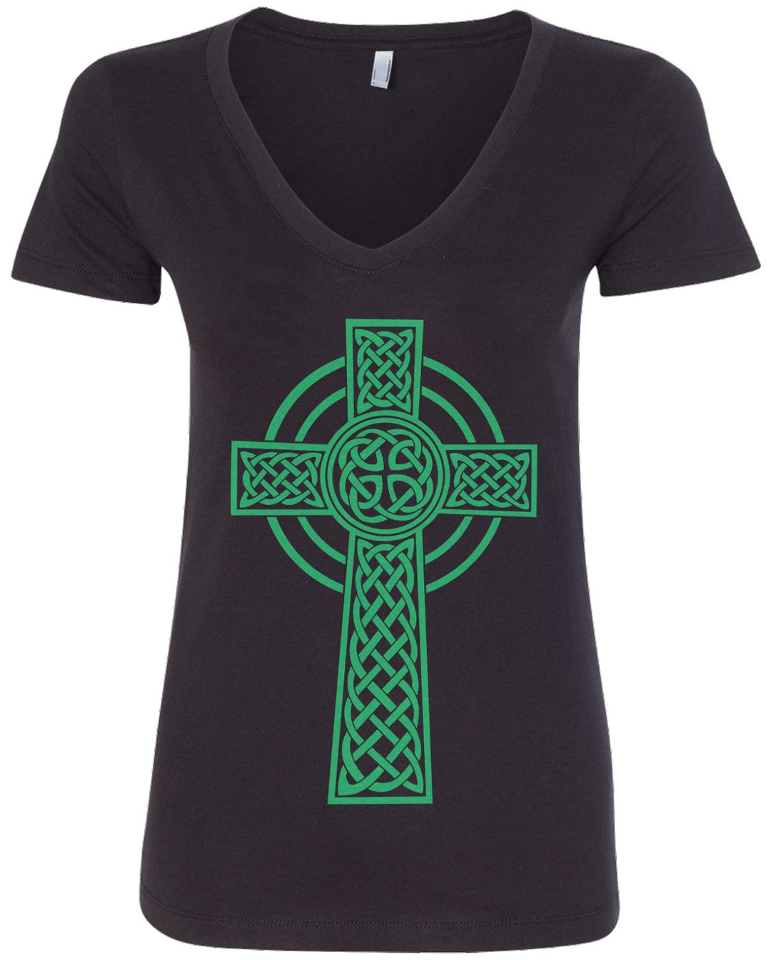 Green Celtic Cross Women's V-neck Fitted T-shirt Irish St