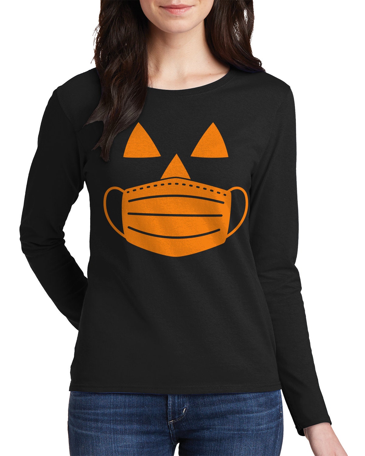 Discover Jack O' Lantern Pumpkin with Mask Halloween Costume - Women's Long Sleeve T-Shirt