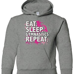 Eat Sleep Gymnastics Repeat Unisex Youth Pullover Hoodie Sweatshirt Sport Gray