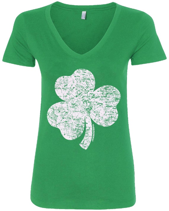 T-shirt Donna San Patrizio Trifoglio Verde Invecchiato - Scollo A V - Threadrock