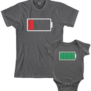 Full and Low Battery Men's T-shirt and Infant Bodysuit Dad and Baby Matching Set image 2