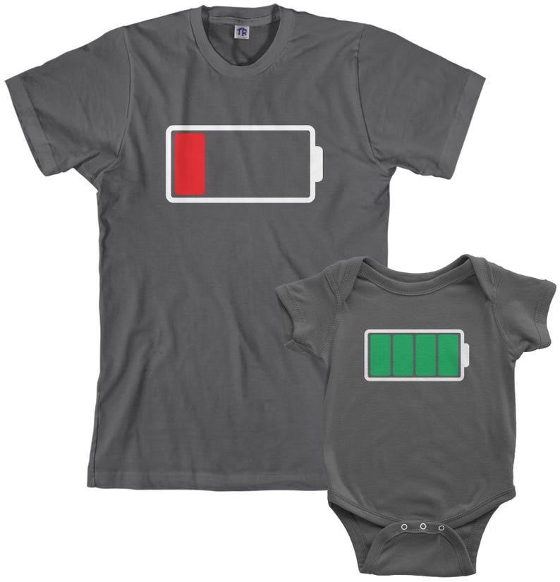 Full and Low Battery Men's T-shirt and Infant Bodysuit Dad and Baby Matching Set image 2