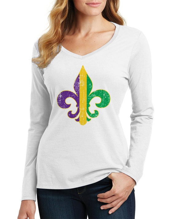 Mardi Gras Fleur De Lis - Women's Long Sleeve V-neck T-shirt - Etsy