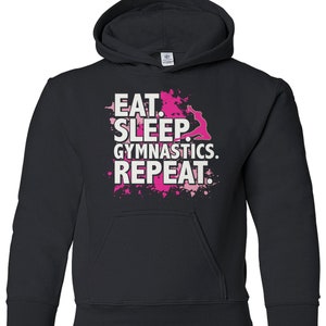 Eat Sleep Gymnastics Repeat Unisex Youth Pullover Hoodie Sweatshirt Black