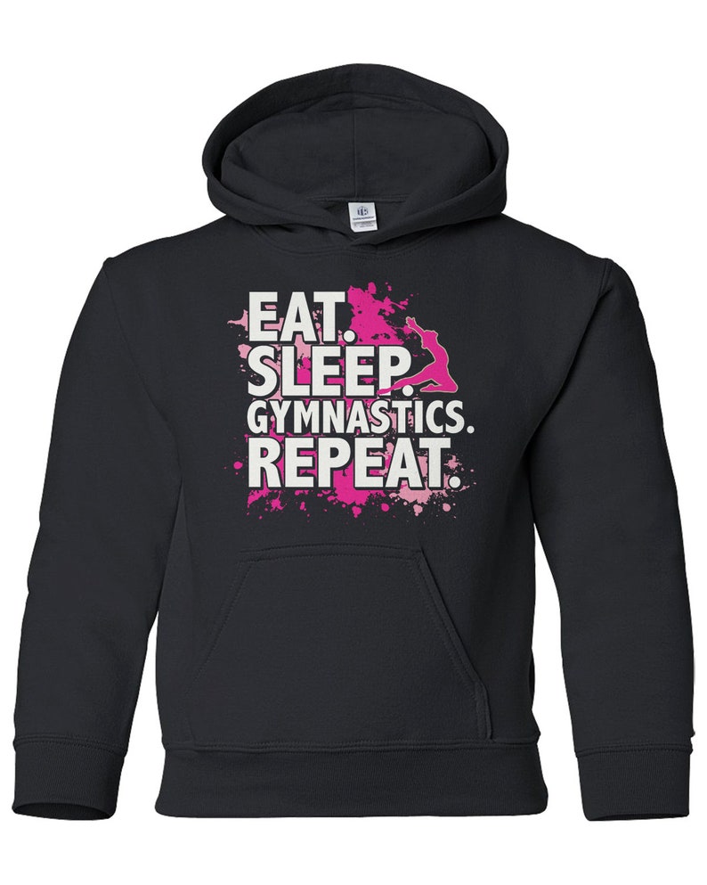 Eat Sleep Gymnastics Repeat Unisex Youth Pullover Hoodie Sweatshirt Black