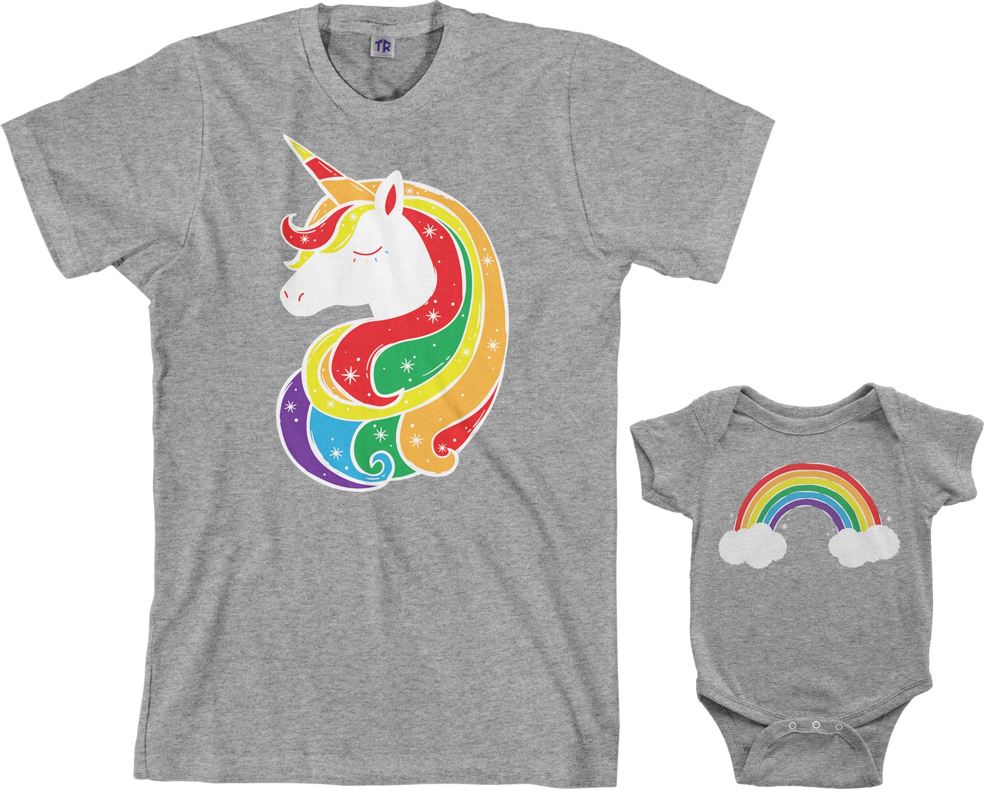 Discover Unicorn & Rainbow Men's T-shirt and Infant Bodysuit Dad and Baby Matching Set