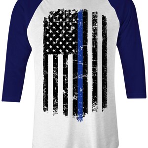 Thin Blue Line American Flag Unisex Adult Raglan T-shirt - Etsy