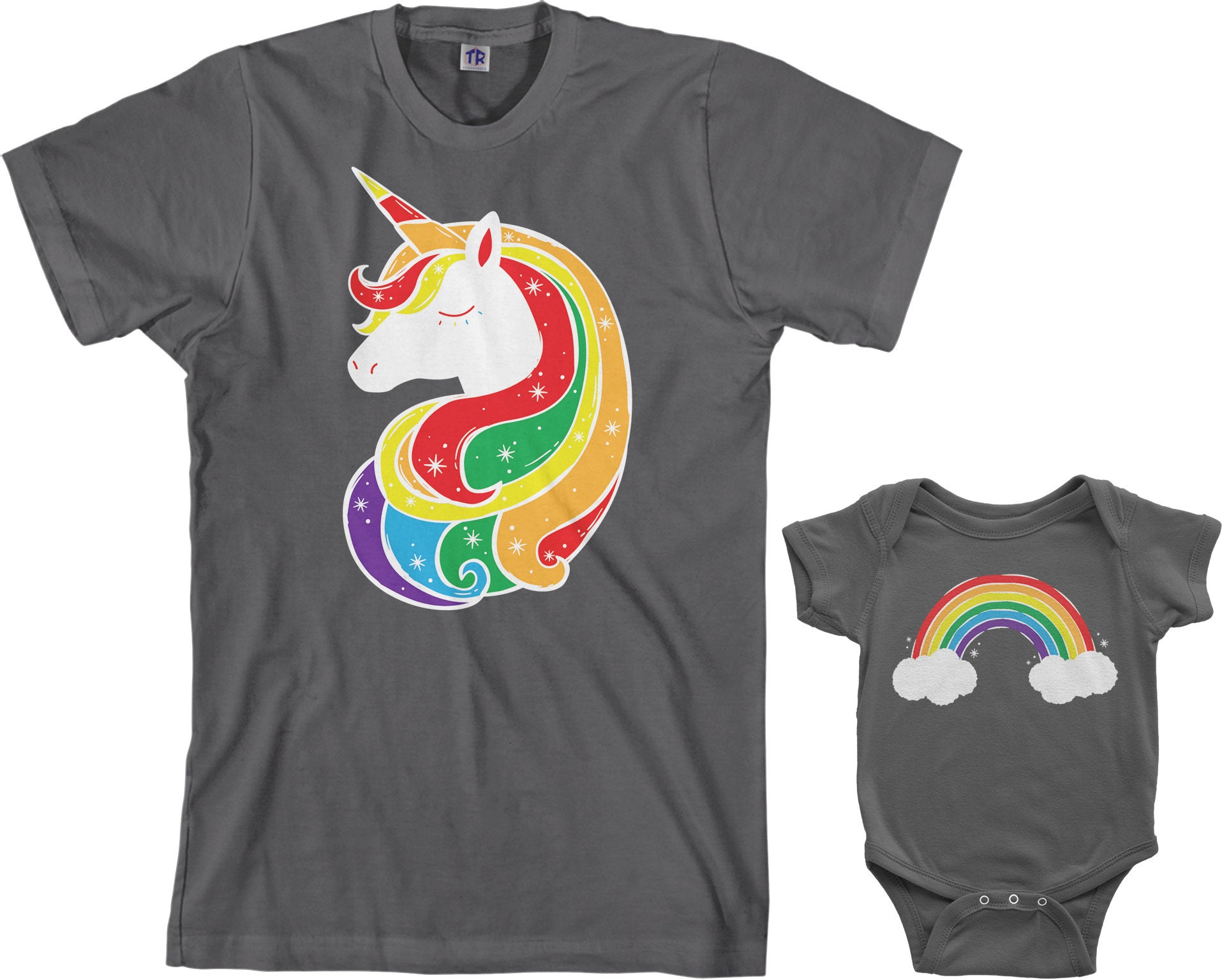 Discover Unicorn & Rainbow Men's T-shirt and Infant Bodysuit Dad and Baby Matching Set