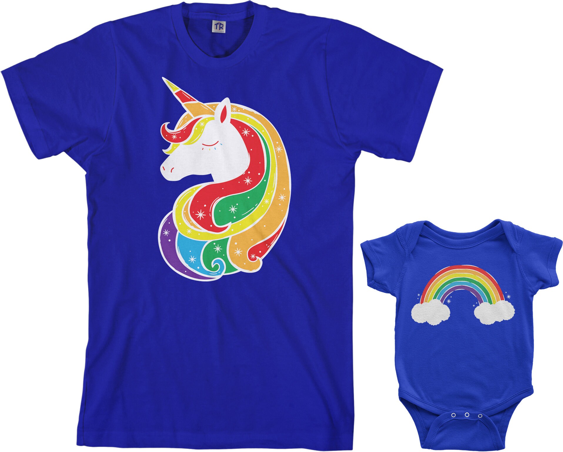 Discover Unicorn & Rainbow Men's T-shirt and Infant Bodysuit Dad and Baby Matching Set