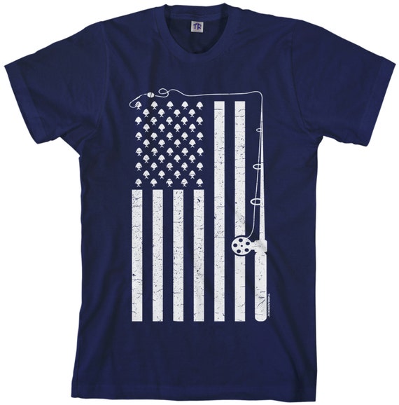 Fishing American Flag Men's T-shirt USA Fishermen Pole Rod Hook