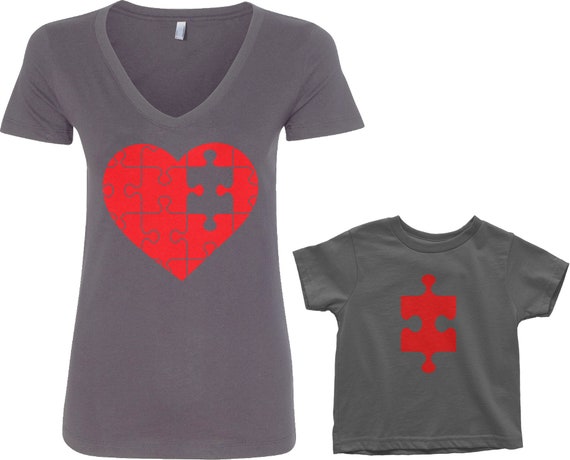 Puzzle Heart & Missing Piece Women's Fitted V-neck and Toddler Mom