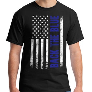 Back the Blue Thin Blue Line Police Officer American Flag - Men's Standard or Premium Short Sleeve T-Shirt Black