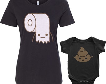 Toilet Paper & Poop Women's T-shirt and Infant Bodysuit Mom and Baby Matching Set