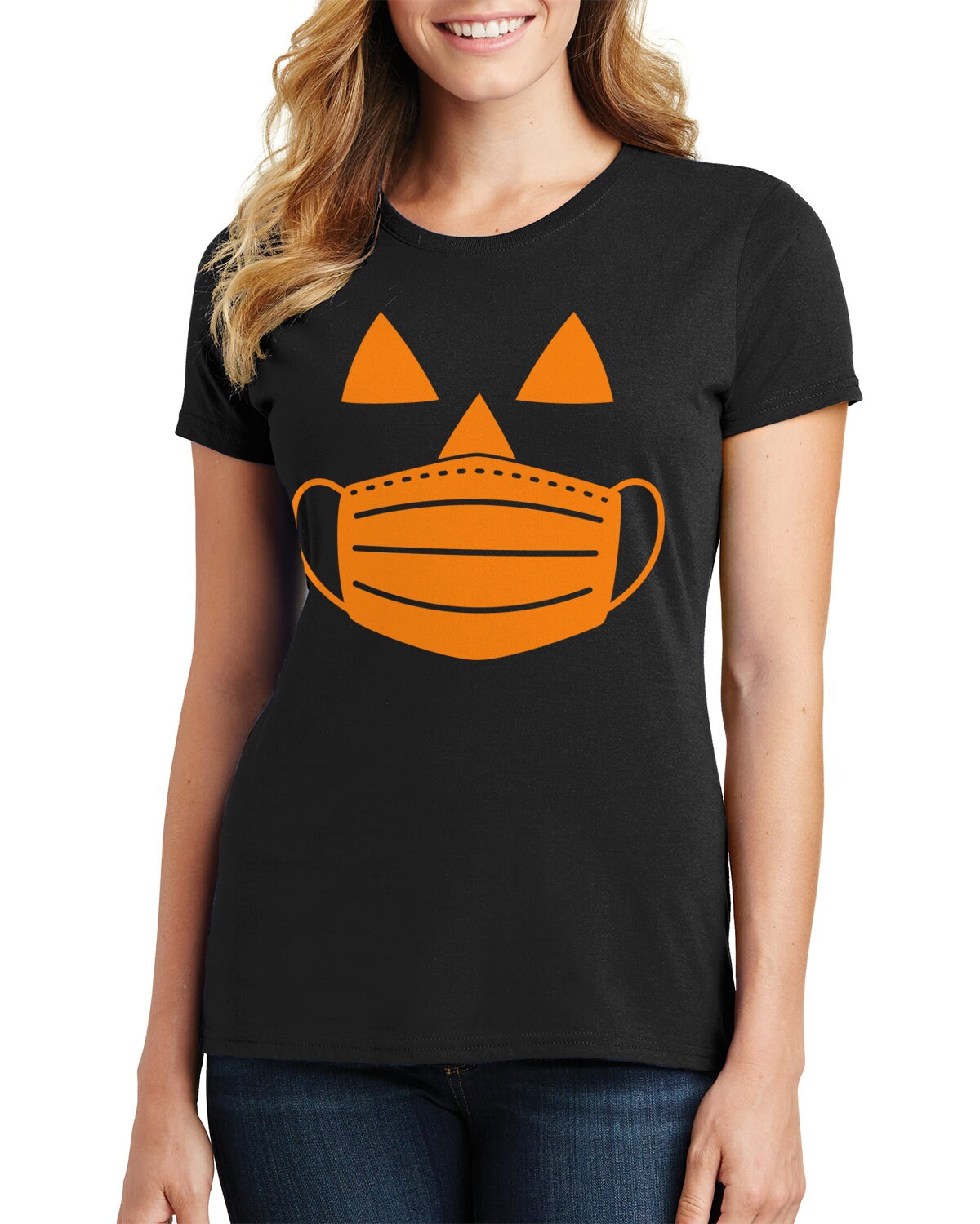 Discover Jack O' Lantern Pumpkin with Mask Halloween Costume - Women's Short Sleeve T-Shirt
