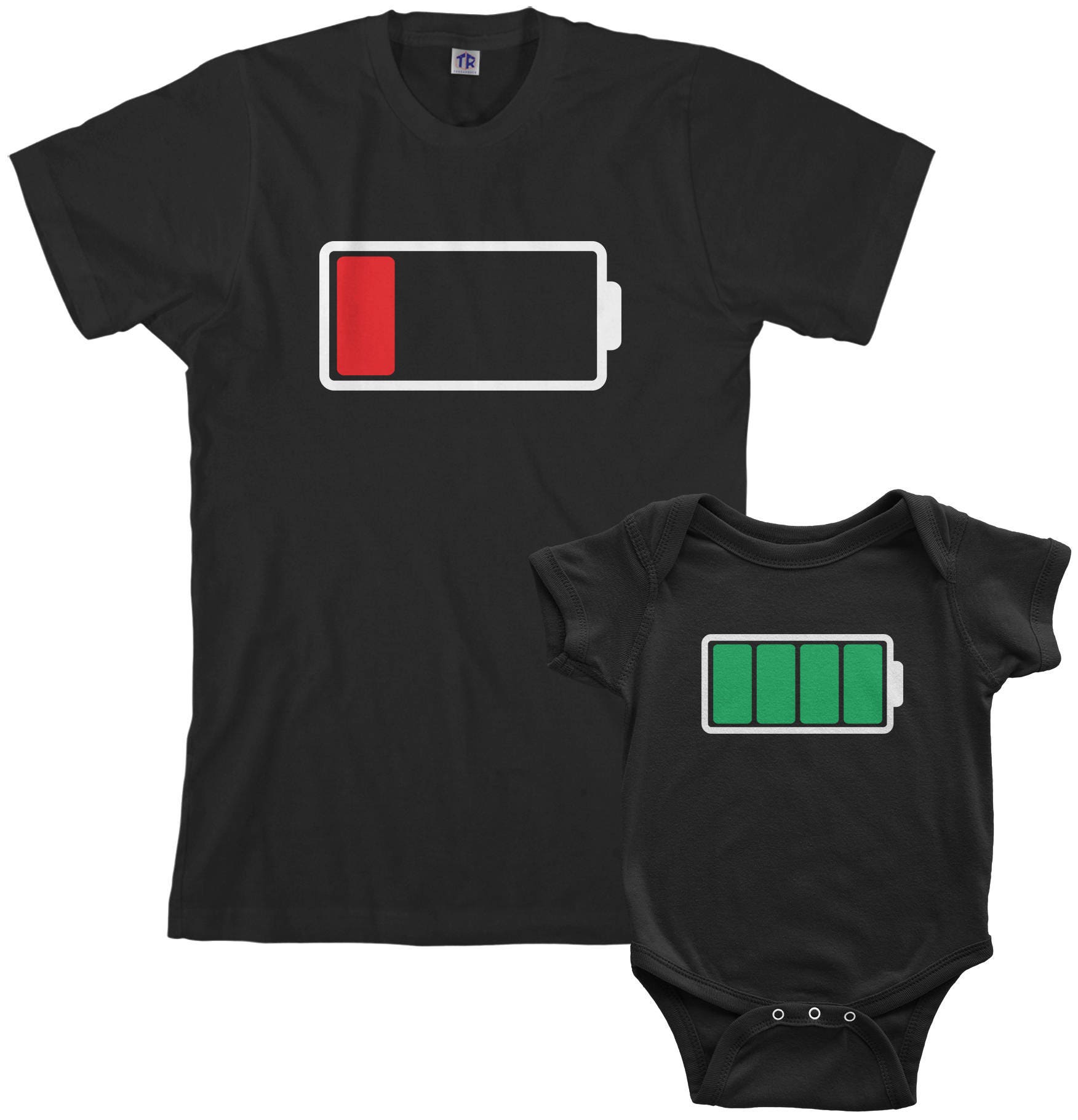 Full and Low Battery Men's T-shirt and Infant Bodysuit Dad and Ba…