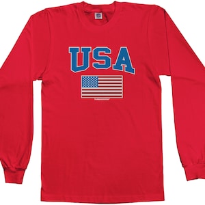 USA Text And American Flag Unisex Kids&#39; Youth Long Sleeve T-shirt