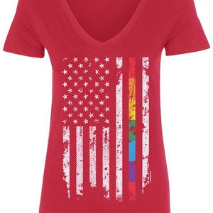 Gay Pride Rainbow American Flag Women's V-neck Fitted - Etsy