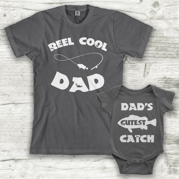 Reel & Cutest Catch Men's T-shirt and Infant Bodysuit Dad and Baby Matching Set